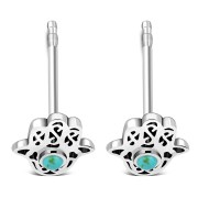Hamsa Stud Silver Earrings set w Turquoise, e327